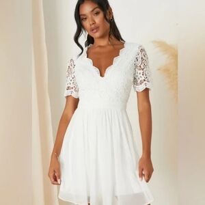 NWT Lulu's Angel In Disguise Bridal Elegant White Lace Skater Dress Women's XL